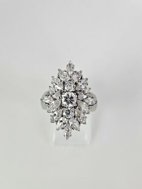 Vintage Waterfall Diamond Simulant Cluster Ring Sterling Silver Size 7!